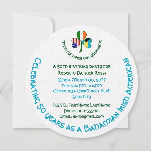 バハマアイリッシュアメリカン国旗のシャムロック誕生日 招待状 (正面)