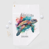 バハマウミガメ国旗のビーチ素晴らしサメ ゴルフタオル (インサイチュ)