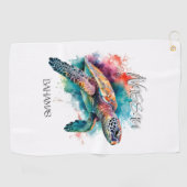 バハマウミガメ国旗のビーチ素晴らしサメ ゴルフタオル (横)