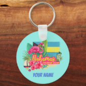 バハマカリブのレトロ島フラミンゴヴィンテージ キーホルダー (正面)