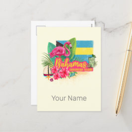 バハマカリブのレトロ島フラミンゴヴィンテージ シーズンポストカード