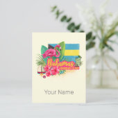 バハマカリブのレトロ島フラミンゴヴィンテージ シーズンポストカード (スタンド正面)