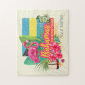 バハマカリブのレトロ島フラミンゴヴィンテージ ジグソーパズル (縦)