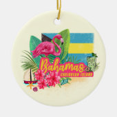 バハマカリブのレトロ島フラミンゴヴィンテージ セラミックオーナメント (正面)