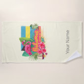 バハマカリブのレトロ島フラミンゴヴィンテージ ビーチタオル (正面)