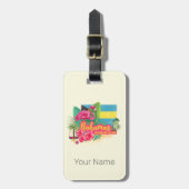 バハマカリブのレトロ島フラミンゴヴィンテージ ラゲッジタグ (正面縦)