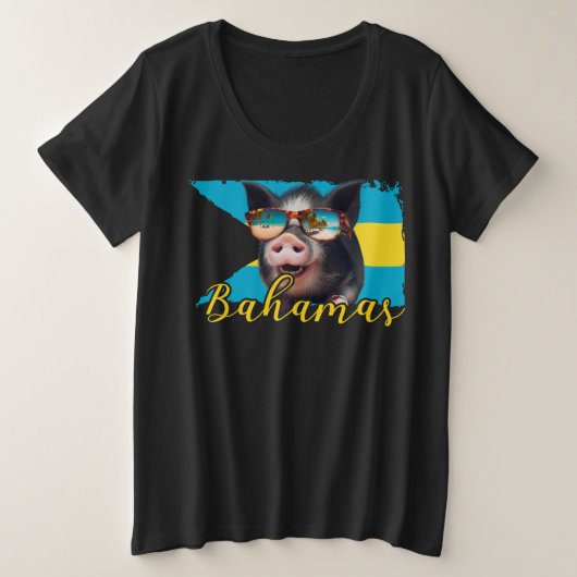 バハマスイミングピッグ – エクマピグビーチアドベンチャー プラスサイズTシャツ (デザイン正面)
