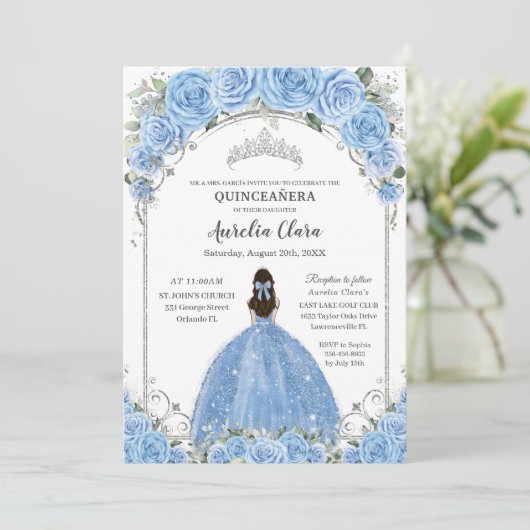 バハマスカイブルーフローラドレスシルバーキンセアニラ 招待状 (スタンド正面)