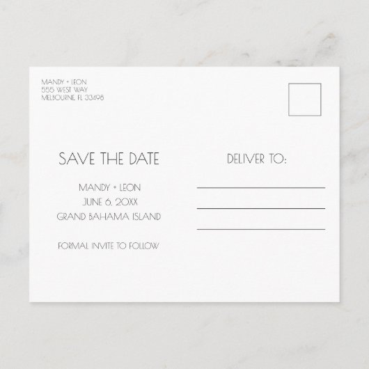 バハマトロピカルビーチ結婚式ザデイト 案内ポストカード (裏面)