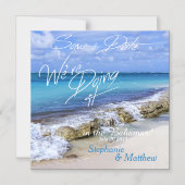 バハマビーチショア結婚式の日付を保存 マグネット招待状 (正面)