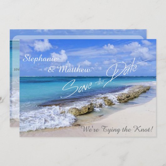 バハマビーチ結婚式日付の保存 セーブザデート (正面/裏面)