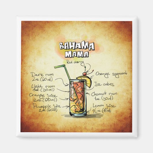 バハマママカクテルレシピ マグネット (正面)