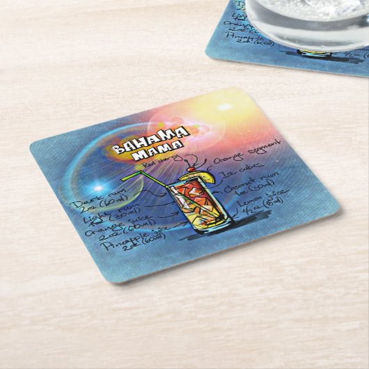 バハマママカクテル(12ドリンクレシピセット#8) スクエアペーパーコースター (アングル)