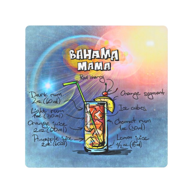 バハマママカクテル(12ドリンクレシピセット#8) メタルプリント (正面)