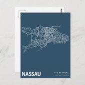 バハマミニマリスト市地図ラインアート（青） ポストカード (正面/裏面)
