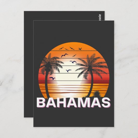 バハマヴィンテージパームツリーズサマービーチ ポストカード (正面/裏面)