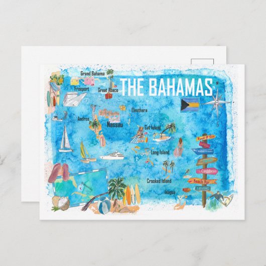 バハマ図解入りの、写真付きのの主要道路の地図 シーズンポストカード (正面/裏面)