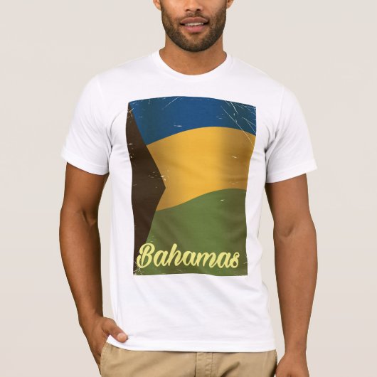 バハマ国旗ビンテージ旅行ポスター Tシャツ (正面)