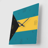 バハマ国旗ブルーブラックイエローナンバーズ愛国心 スクエア壁時計 (傾斜)