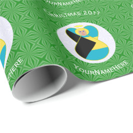 バハマ国旗ブロンデエンジェルクリスマスパーソナライズされた ラッピングペーパー