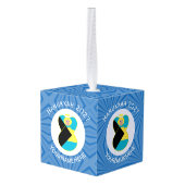 バハマ国旗ブロンドエンジェルパーソナライズされたハヌカ キューブオーナメント (裏面アングル)