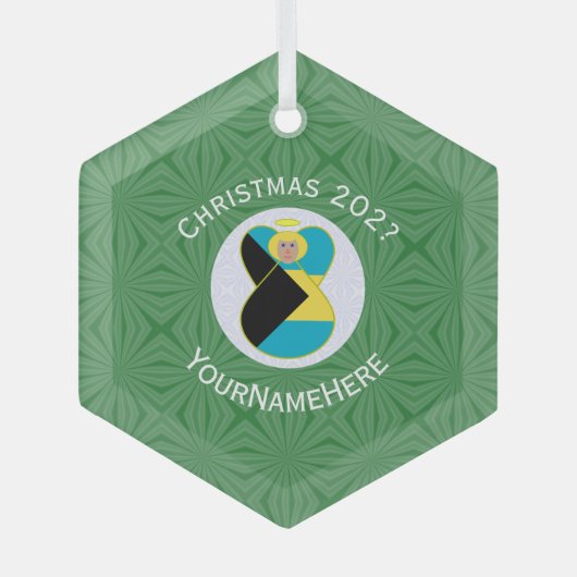 バハマ国旗ブロンド天使クリスマス年 ガラスオーナメント (正面)