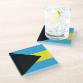 バハマ国旗：黒、金ゴールド、アクアマリン ガラスコースター (アングル)