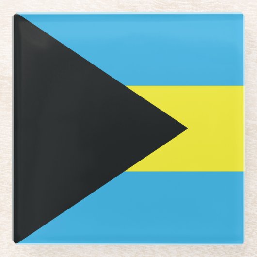バハマ国旗：黒、金ゴールド、アクアマリン ガラスコースター (正面)