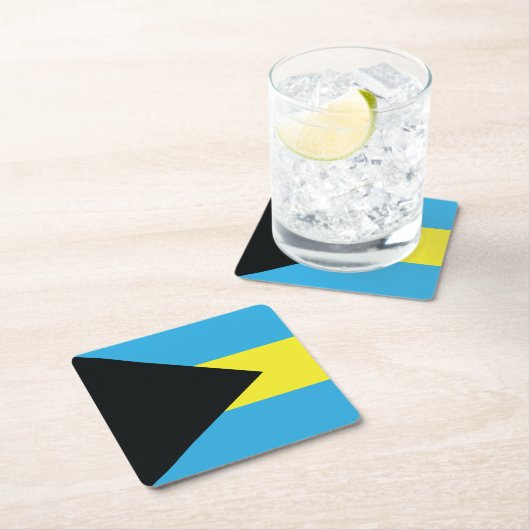 バハマ国旗:黒、金ゴールド、アクアマリン スクエアペーパーコースター (インサイチュ)