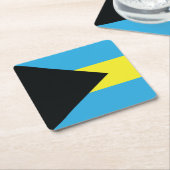 バハマ国旗:黒、金ゴールド、アクアマリン スクエアペーパーコースター (アングル)
