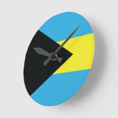 バハマ国旗：黒、金ゴールド、アクアマリン ラウンド壁時計 (傾斜)