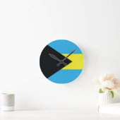 バハマ国旗：黒、金ゴールド、アクアマリン ラウンド壁時計 (ホーム)