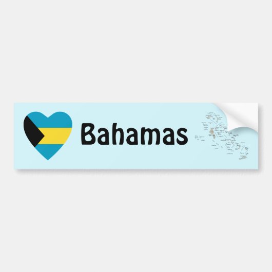 バハマ旗ハート + 地図 バンパーステッカー (正面)