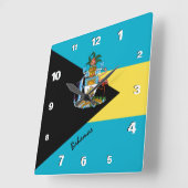 バハマ時計、愛国心のある故郷、バハマ国旗 スクエア壁時計 (傾斜)