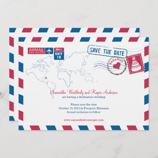 バハマ航空便の結婚式の日付を保存 セーブザデート (正面/裏面)