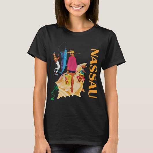 バハマ諸島ナッサウのビーチヤシの夕日 旅行 Tシャツ (正面)