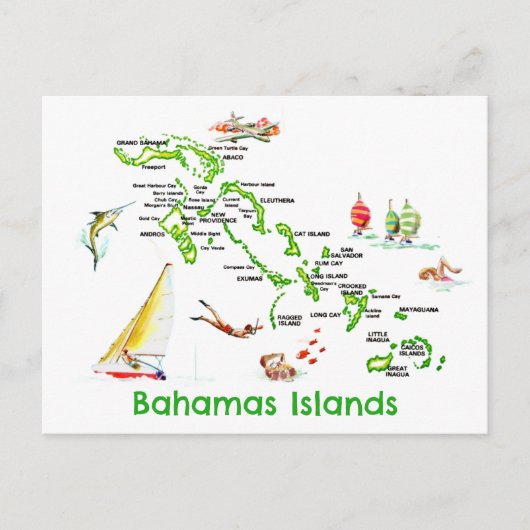 バハマ諸島地図 ポストカード (正面)