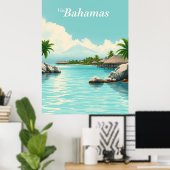 バハマ - ターコイズブルーの海 ビンテージイラスト ポスター (ホームオフィス)