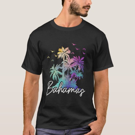 バハマ+ナッソー+ビーチ+ヤシの木+バケーション Tシャツ (正面)