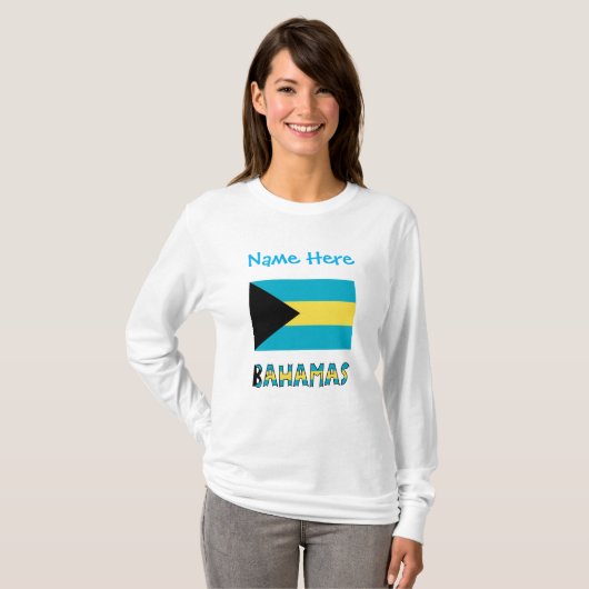 バハマ バハミアンフラグ 青 カスタマイズ Tシャツ (正面フル)