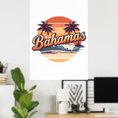 バハマ レトロ サンセット パーム ツリー デザイン ポスター (ホームオフィス)