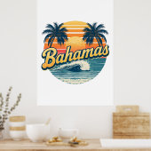 バハマ レトロ サンセット パーム ツリー デザイン ポスター (キッチン)