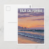 バハ・カリフォルニアのサーファーの夕日 ポストカード (正面/裏面)