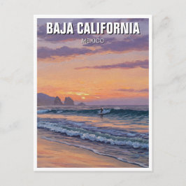 バハ・カリフォルニアのサーファーの夕日 ポストカード