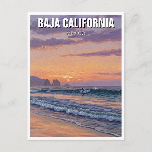 バハ・カリフォルニアのサーファーの夕日 ポストカード (正面)
