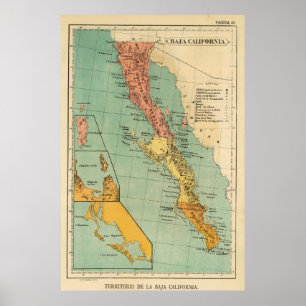 バハ・カリフォルニアのヴィンテージの地図(1899年) ポスター