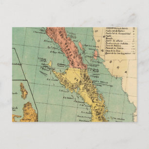 バハ・カリフォルニアのヴィンテージの地図（1899年） ポストカード