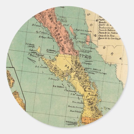 バハ・カリフォルニアのヴィンテージの地図(1899年) ラウンドシール (正面)