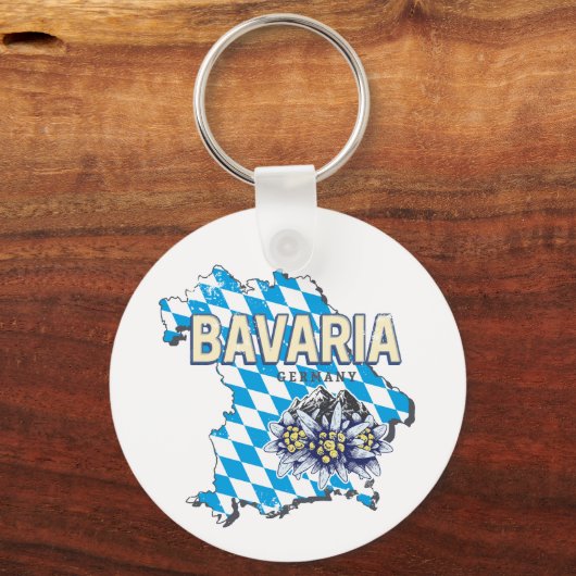 ババリアドイツレトロ連邦州地図エーデルワイス キーホルダー (正面)