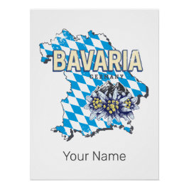 ババリアドイツレトロ連邦州地図エーデルワイス ポスター